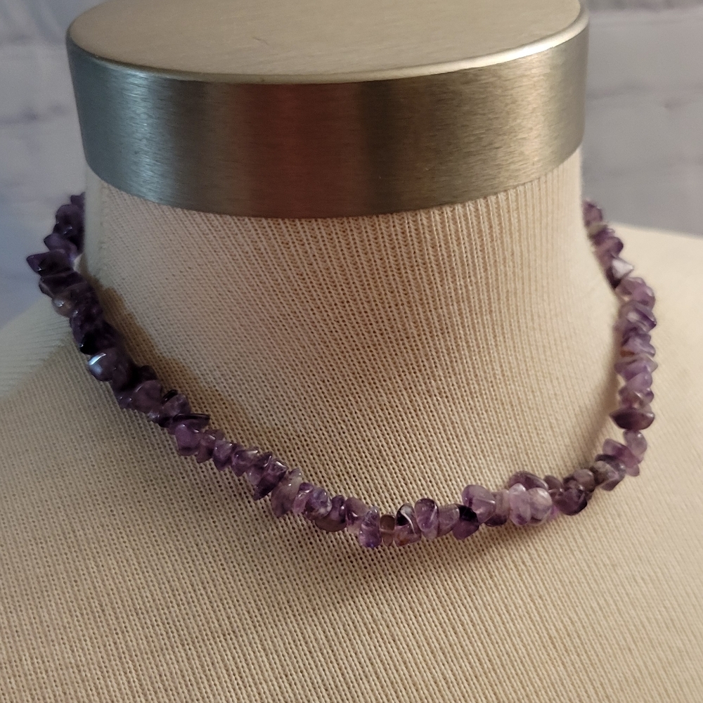 Amethyst Chip Beaded Necklace Feburary Birthstone Hand Made